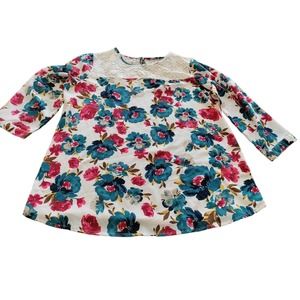 WOMAN'S VAN HAUSEN FLORAL AND LACE DRESS BLOUSE - SIZE LG. BLUE/GREEN RED